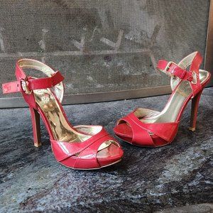 Guess Red Glossy Patent Leather Spike Peep Toe Heels Size 6M